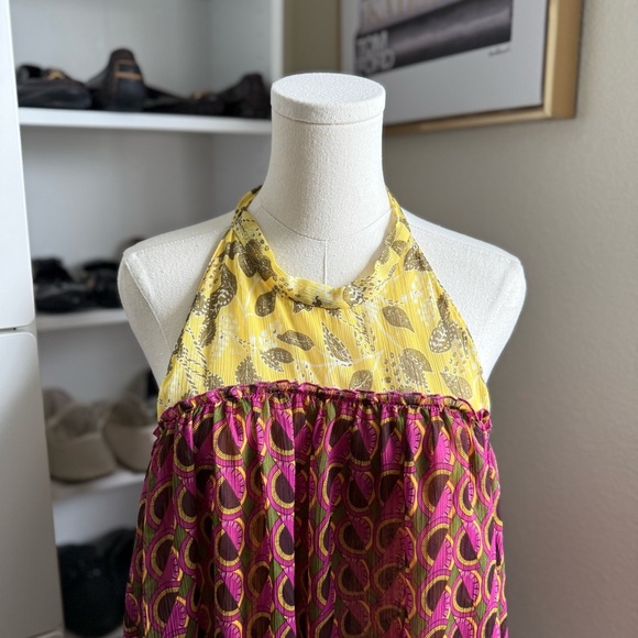 NWT Zara Pink and Yellow Colorful Peplum Boho Halter Neck Open Back Top Size L - Picture 5 of 12